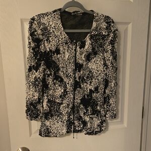 Womens Black and White Sequin Patterned Blouse Eveningwear Size 14 Zip Up